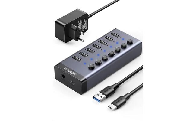 UGREEN Powered USB 3.0 Hub 7-Port with 4 Smart Charging Ports & Individual On/Off Switches UGREEN Powered USB 3.0 Hub 7-Port with 4 Smart Charging Ports & Individual On/Off Switches